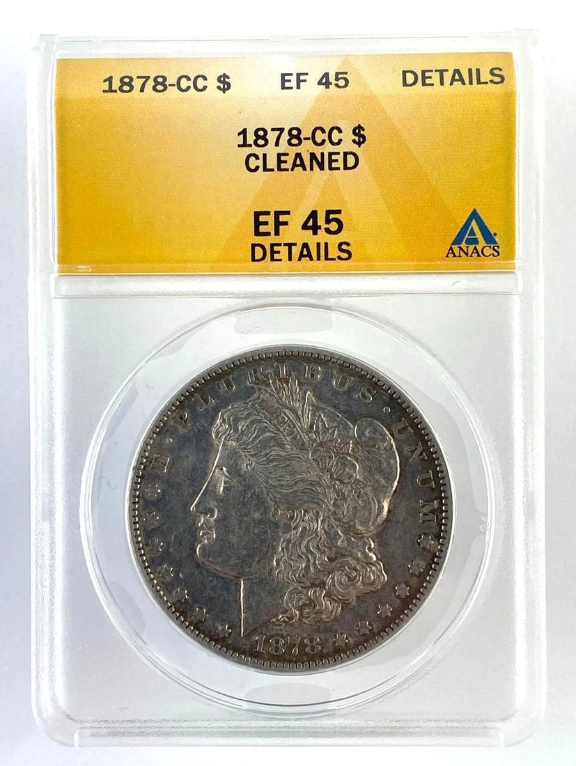 1878 CC US Morgan Silver Dollar ANACS Graded EF45 Cleaned: 1878 CC US Morgan Silver Dollar ANACS Graded EF45 Cleaned