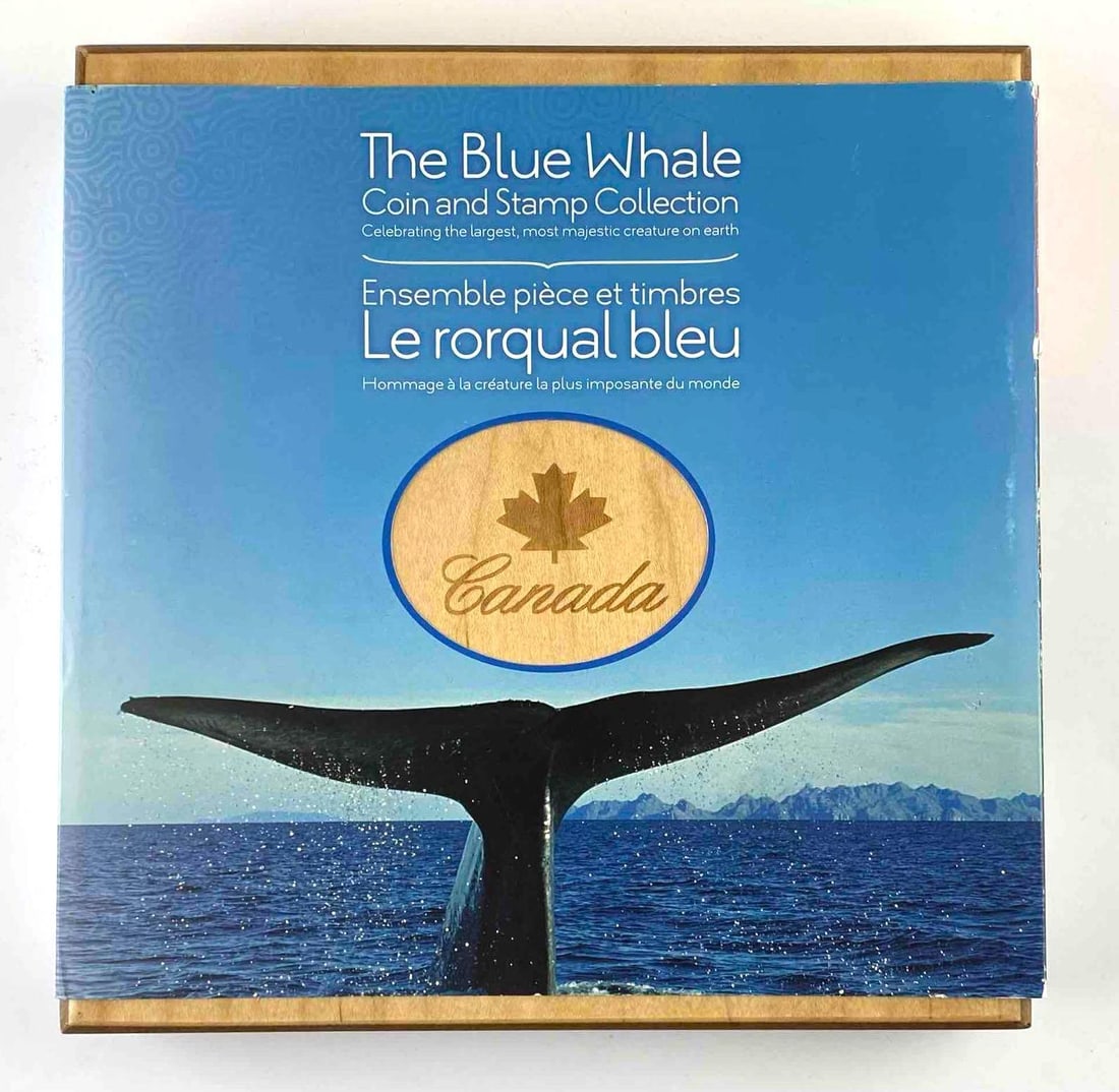 2010 Royal Canadian Mint 5.784 ASW 92.5 Silver Blue Whale Set: The Blue Whale Coin and Stamp Collection COA included.