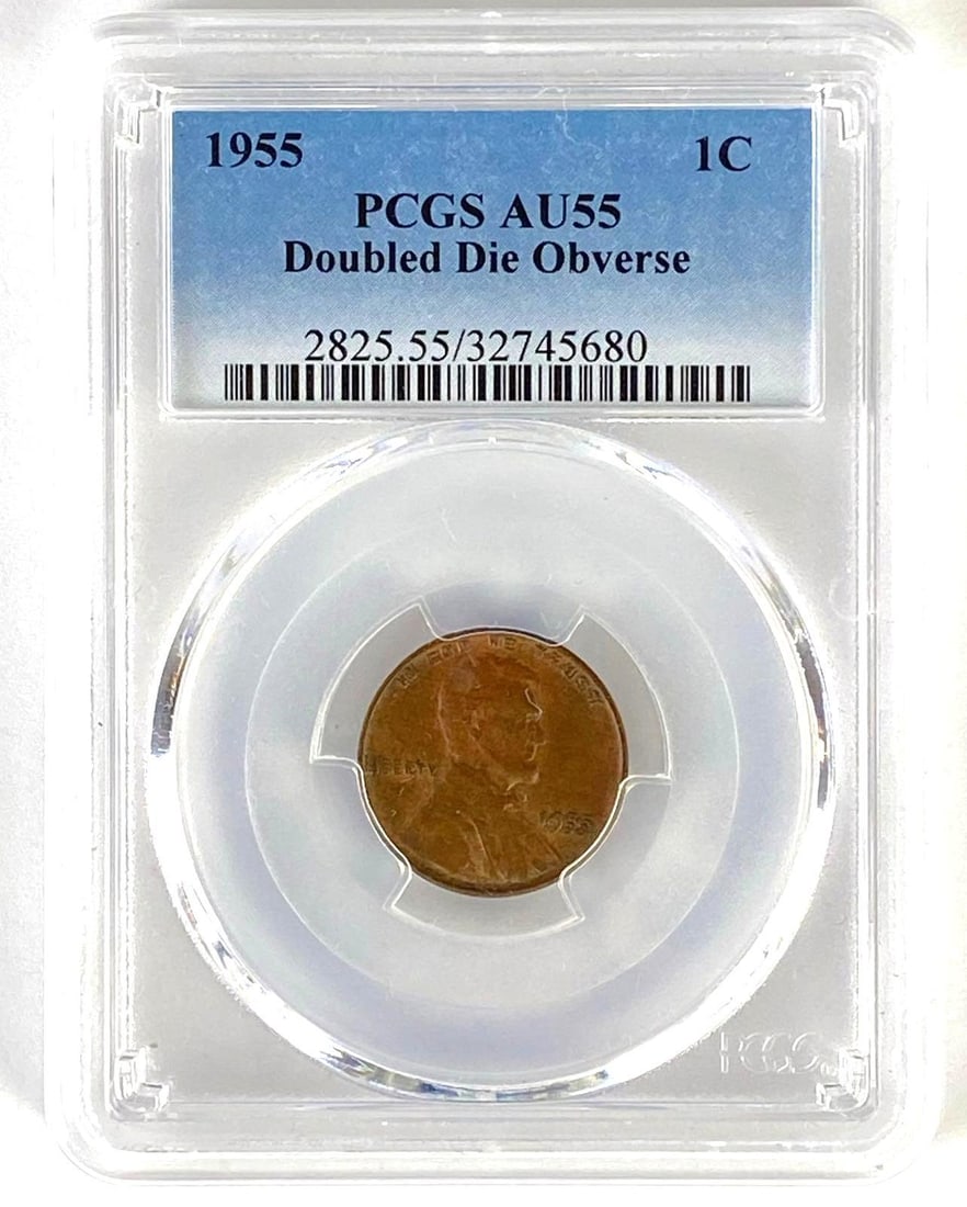 1955 Double Die Obverse Lincoln Wheat Penny NGC AU55: PCGS Graded AU55.
