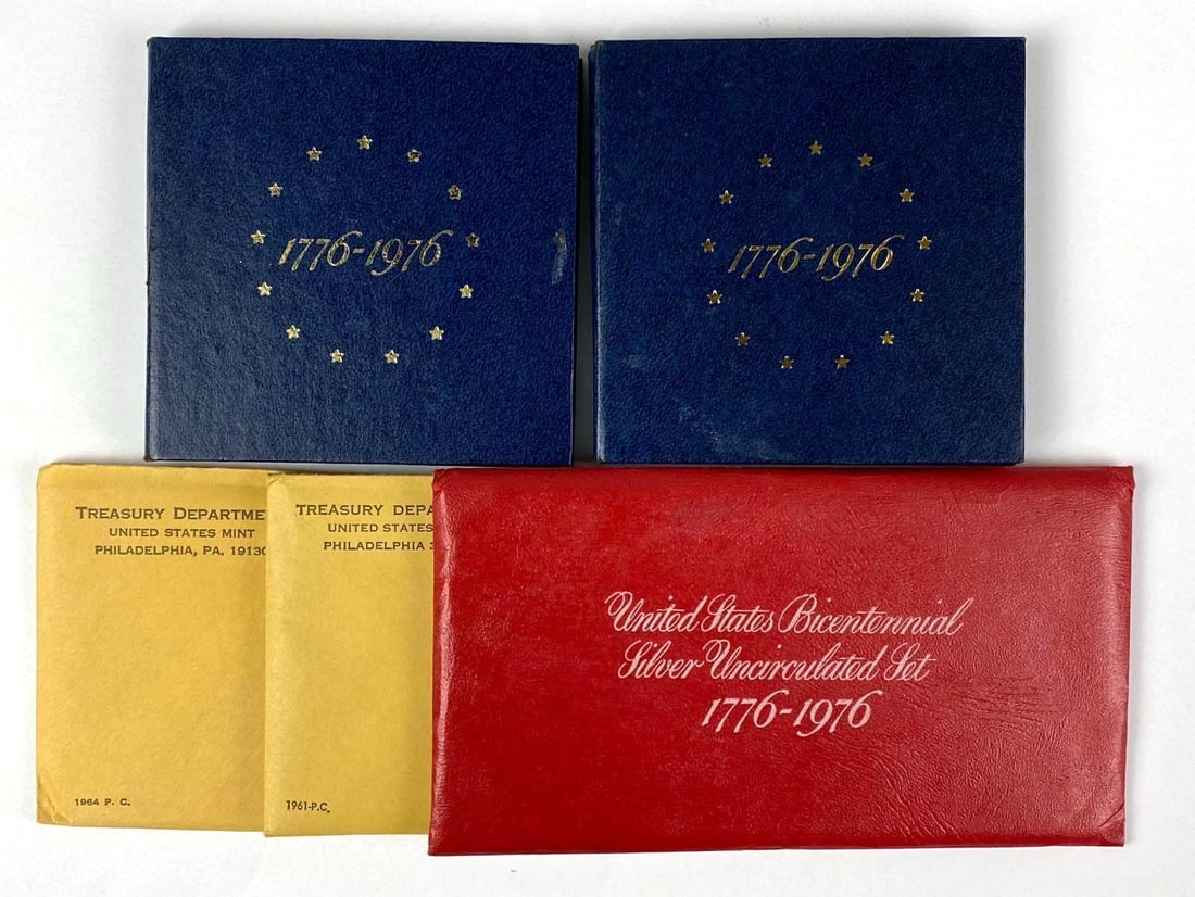 Group of 3 US Bicentennial Silver Proof Coin Sets and More: Includes 3 US Mint Philadelphia Coin Proof Sets years 1959, 1961 and 1964.