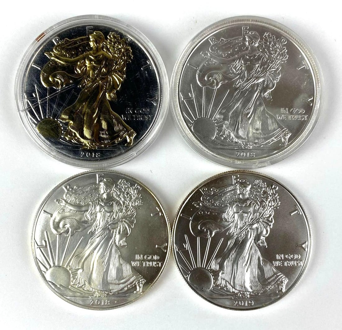 Group of 4 American Silver Eagle 1 oz .999 Fine Silver Coins (1 of 2)