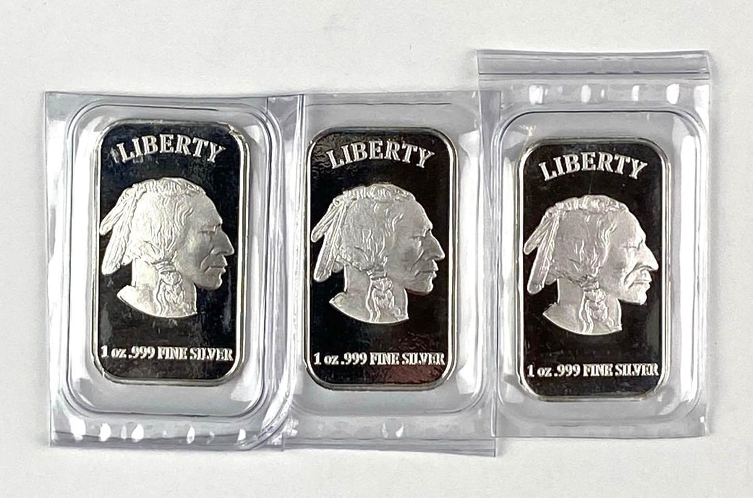 Group of 3 Buffalo Liberty 1 oz .999 Ingot/ Bars: Includes 2 COAs