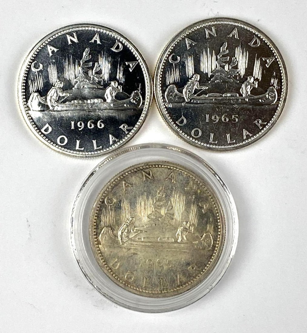 Group of 3 Canada $1 Canadian Voyager Silver Dollar: Includes years 1966 and 2 1965.