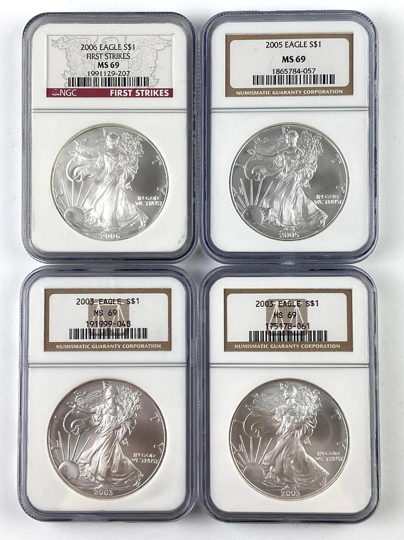 Group of 4 US 1 Oz American Silver Eagle NGC Graded (1 of 2)