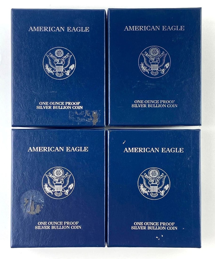 Group of 4 Proof United States Mint 1 Oz American Silver Eagles: Includes years 2001-2003 US 1 Oz American Silver Eagles