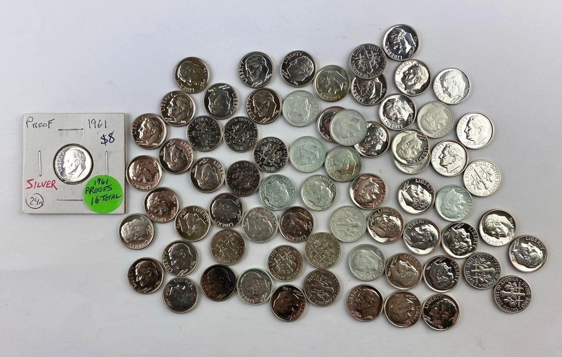 Group of 67 US Roosevelt Silver Dimes (1 of 1)