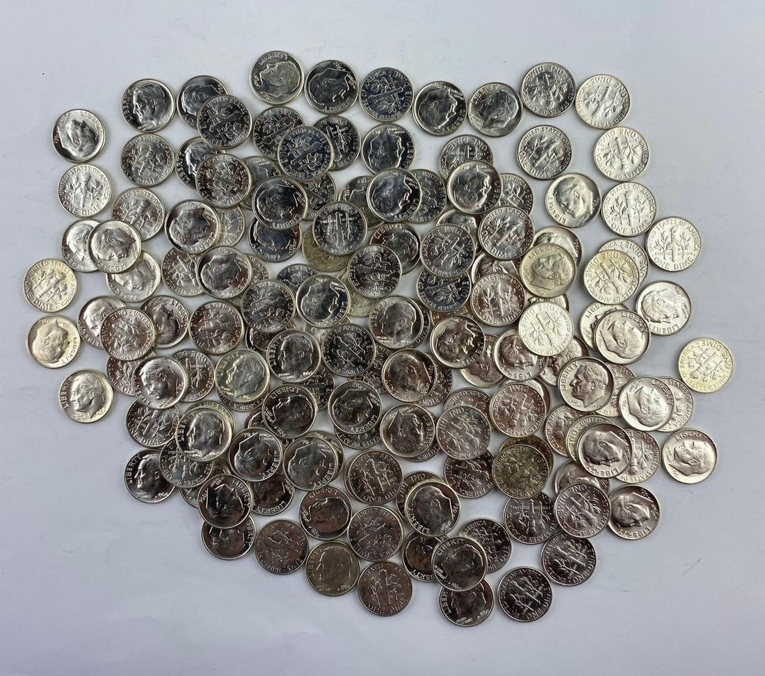 Group of 150 US Roosevelt Silver Dimes (1 of 1)