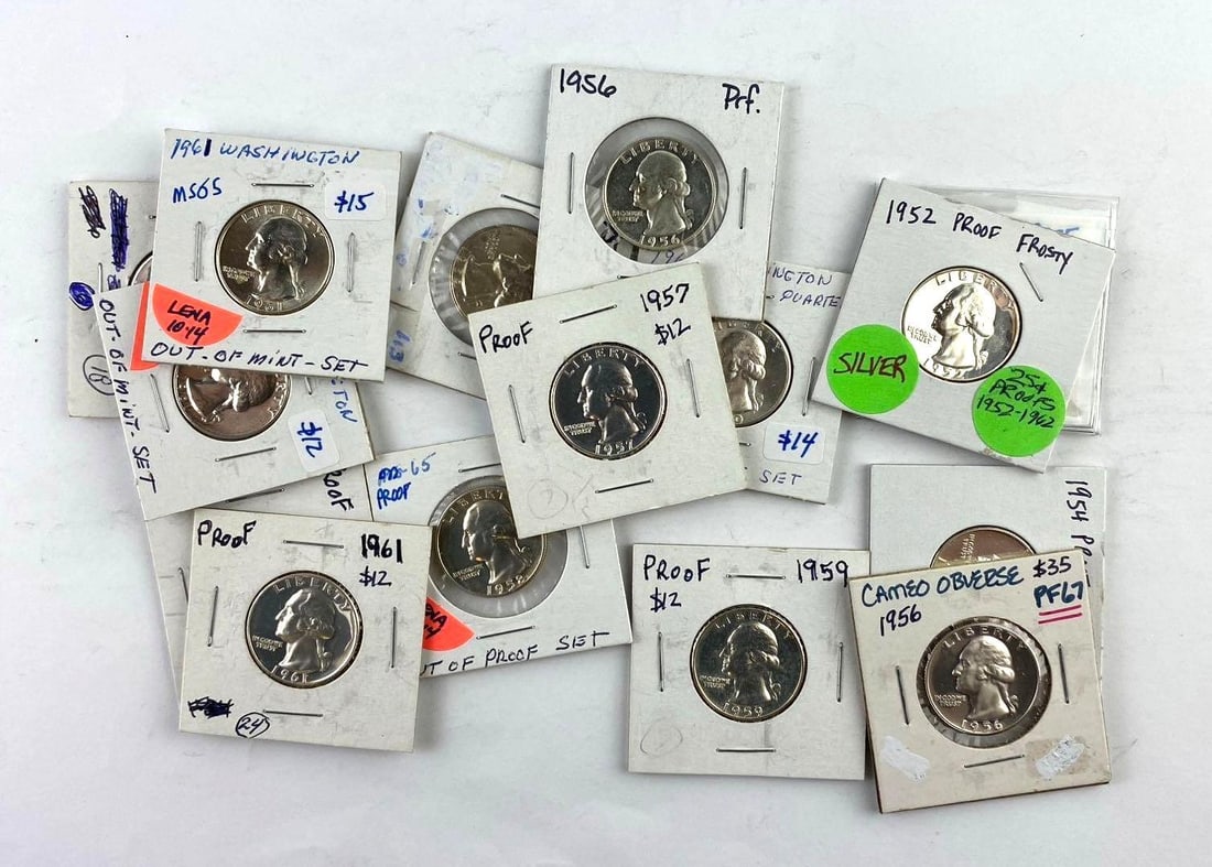 Group of 14 US Washington Silver Quarters (1 of 1)
