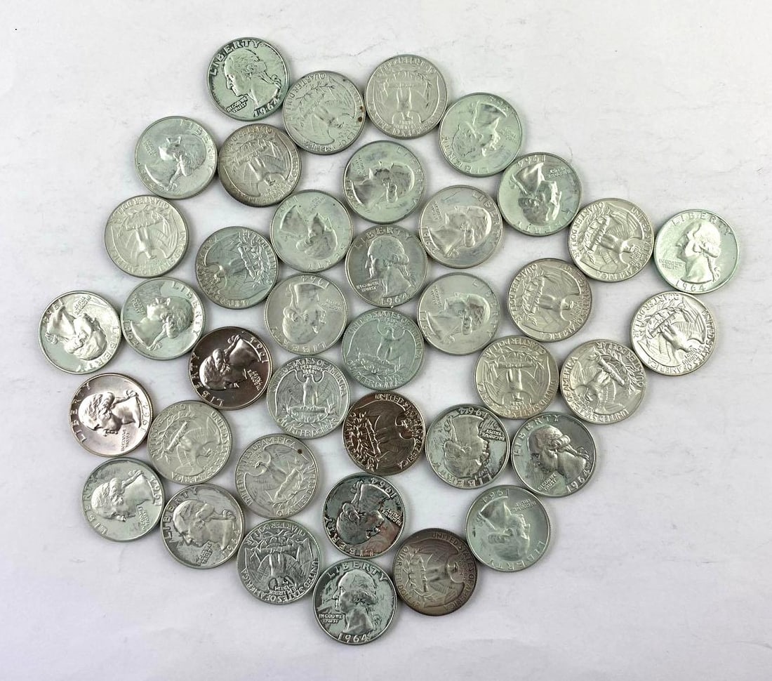 Group of 39 1964 US Washington Silver Quarters (1 of 1)