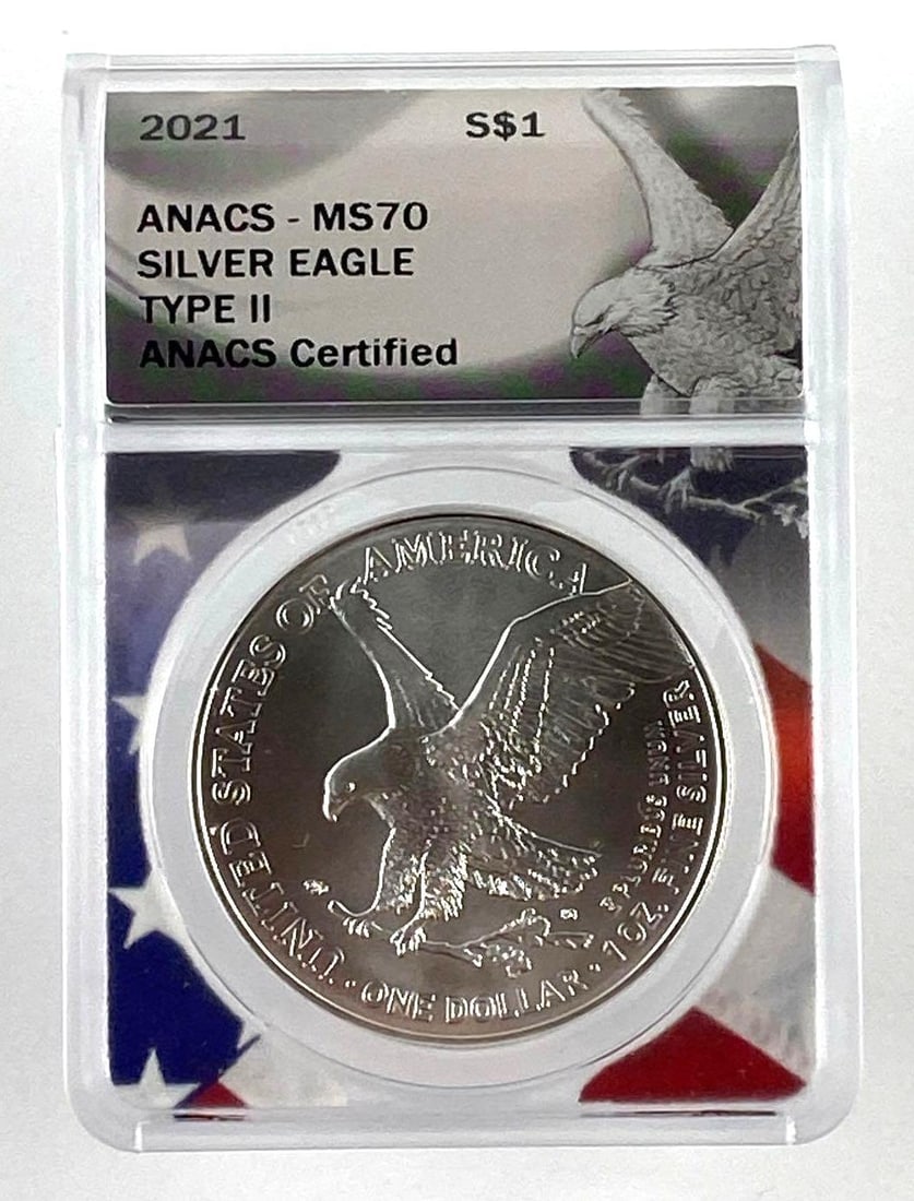 2021 US 1 oz .999 Fine Silver American Eagle ANACS Graded MS70 (1 of 2)