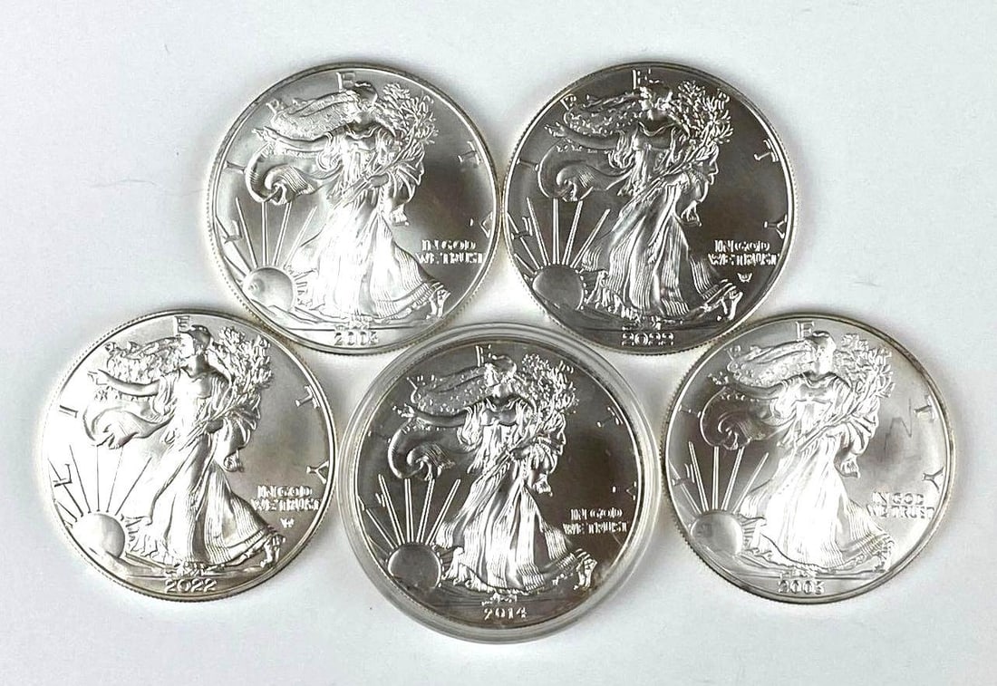 Group of 5 American Silver Eagle $1 1 oz (1 of 2)