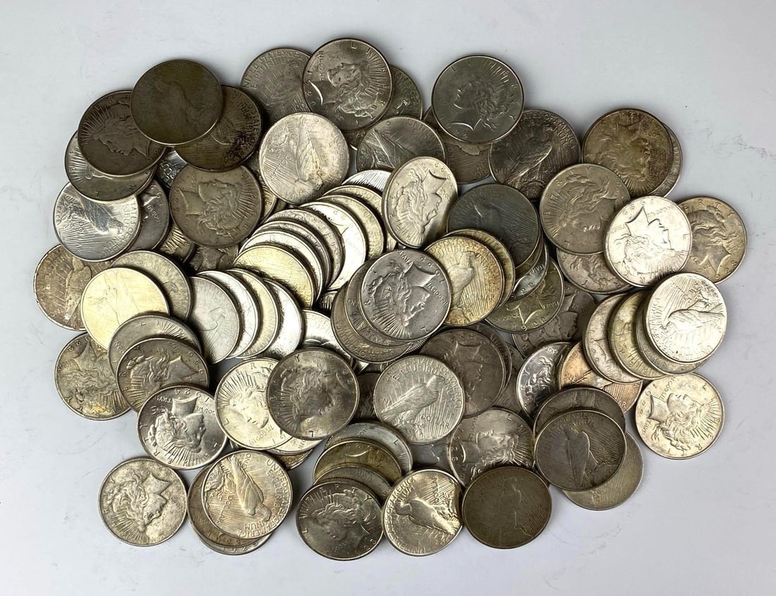 Group of 100 US Peace Silver Dollars (1 of 1)