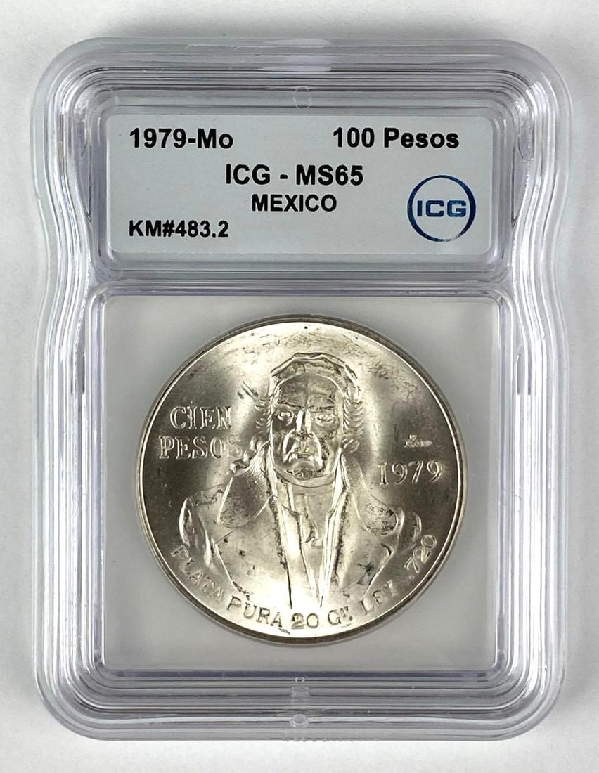 1979 Mexico 100 Peso Jose Maria Morelos Silver Coin ICG Graded MS65: 1979 Mexico 100 Peso Jose Maria Morelos Silver Coin ICG Graded MS65