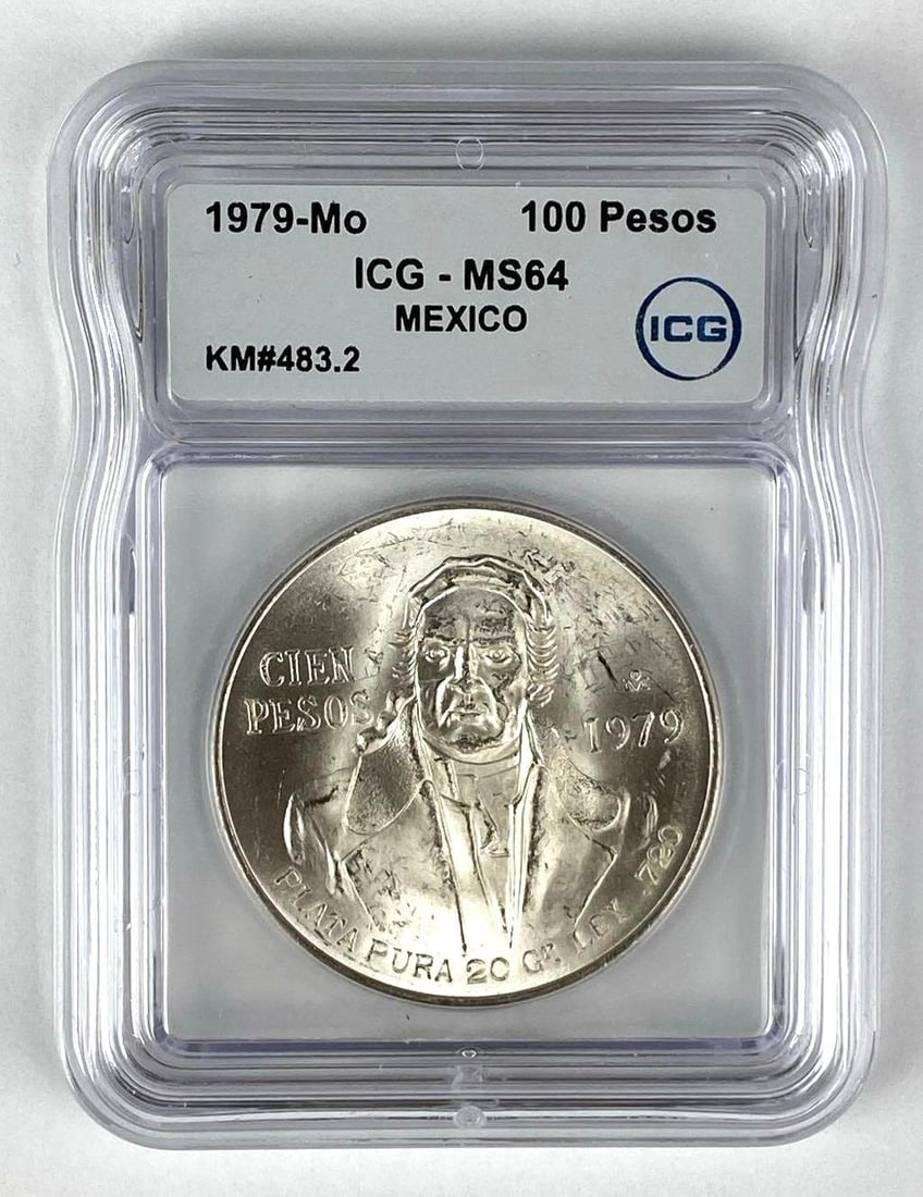 1979 Mexico 100 Peso Jose Maria Morelos Silver Coin ICG Graded MS64: 1979 Mexico 100 Peso Jose Maria Morelos Silver Coin ICG Graded MS64