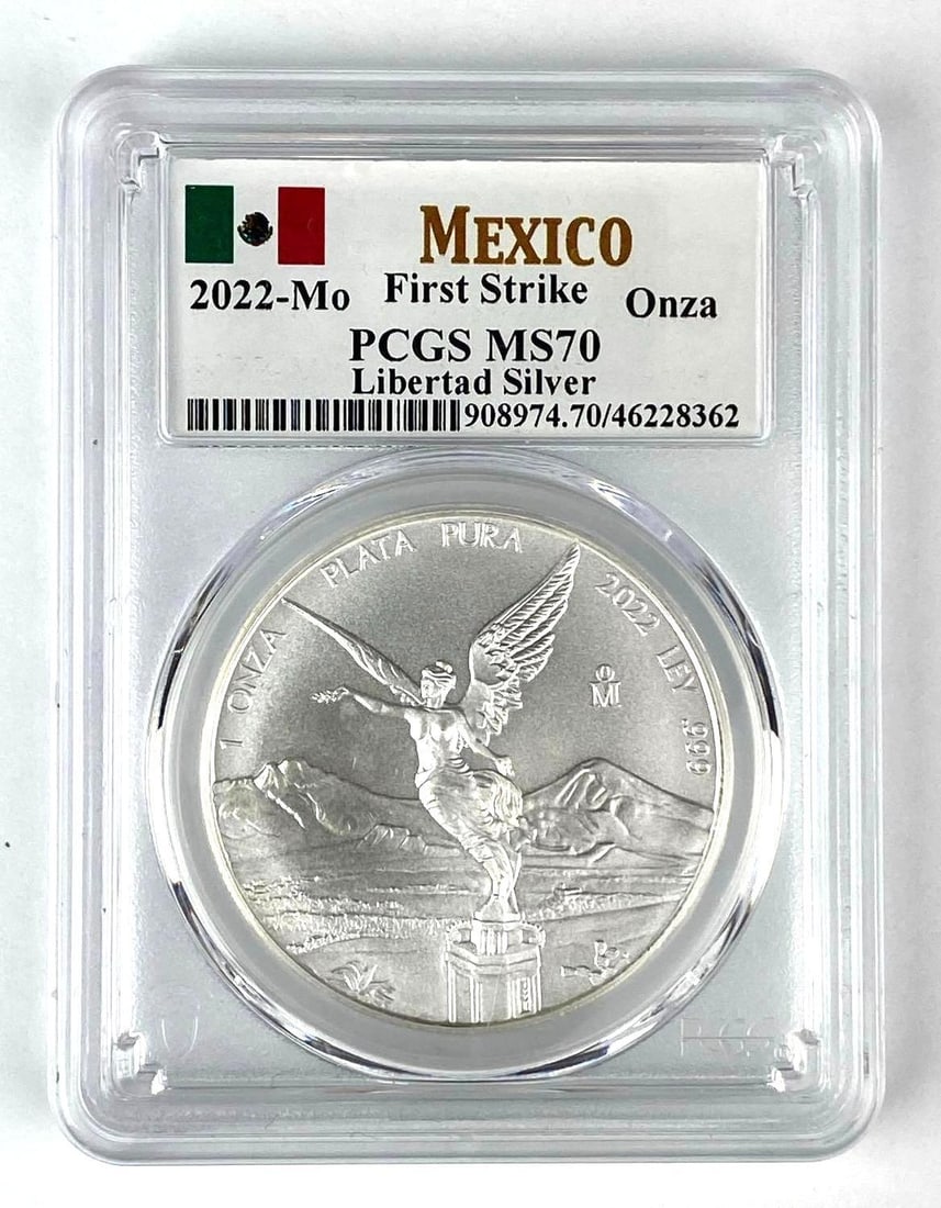 2022 Mexico Libertad 1 Onza 1 oz Silver Round PCGS Graded MS70: First Strike