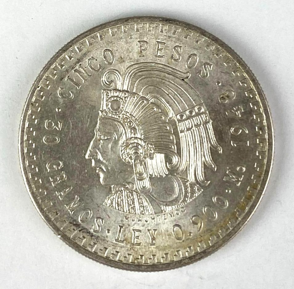 1948 Mexico 5 Peso Cuauhtemoc Silver Coin: 1948 Mexico 5 Peso Cuauhtemoc Silver Coin