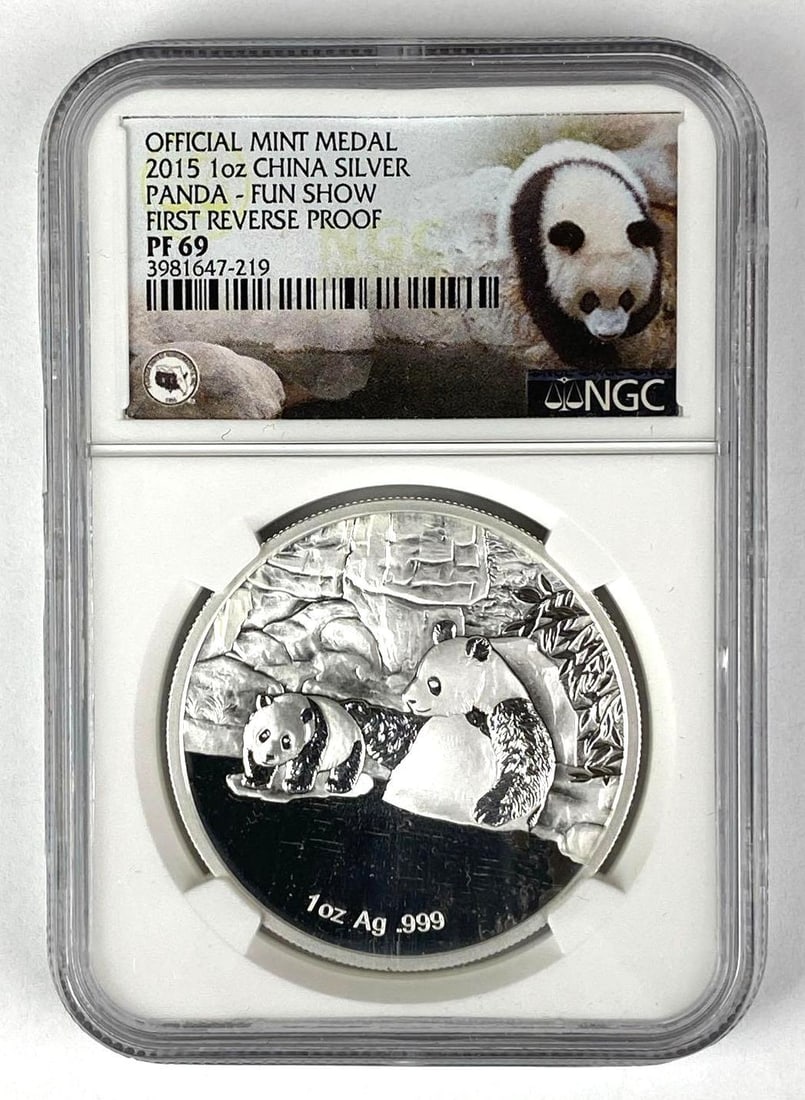2015 China Panda Medal 1 oz .999 Silver NGC Graded PF69: Official Mint Medal, Fun Show, First Reverse Proof