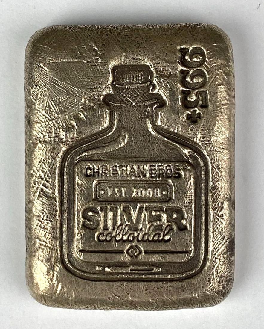 Rare Dennis England Christian Bros Silver Colloidal 4.65 oz 995 Fine Silver Hand Poured Ingot/ Bar: Rare Dennis England Christian Bros Silver Colloidal 4.65 oz 995 Fine Silver Hand Poured Ingot/ Bar