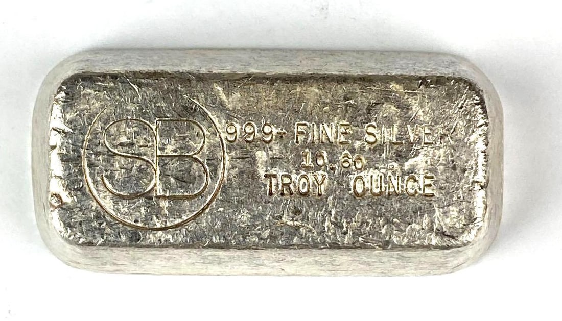 RARE VINTAGE SB 10.60 oz 999 Fine Silver Ingot/ Bar (1 of 2)