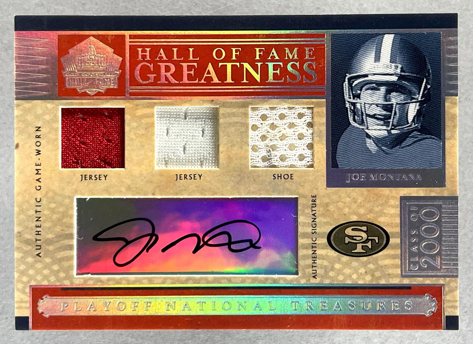 2006 National Treasures Hall of Fame Greatness Auto Jersey Shoe Joe Montana 4/49: Joe Montana Auto, Jersey, Shoe 4/49, #HOFG-JM