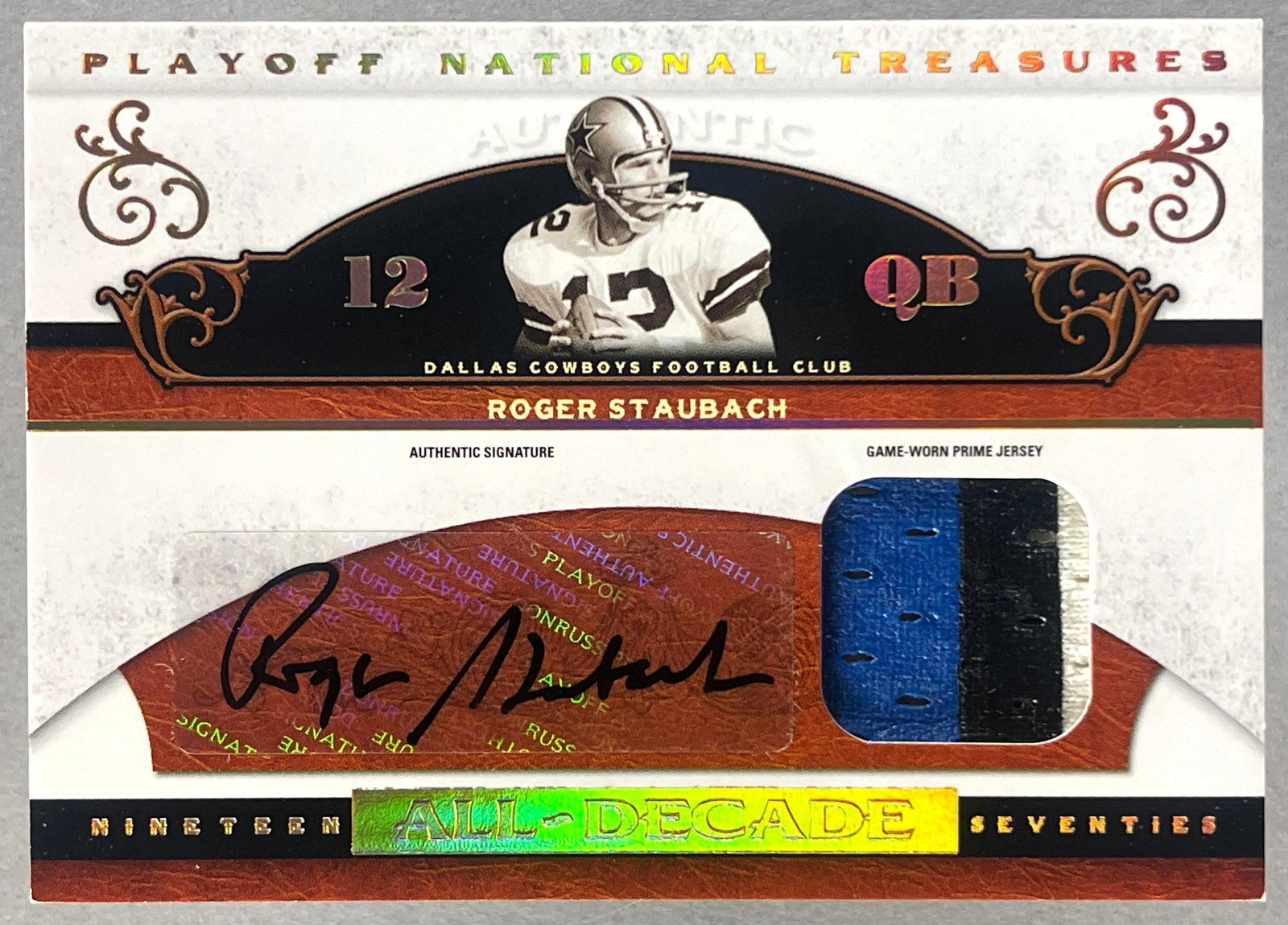 2007 National Treasures All Decade 1970s Auto Jersey Roger Stuabach 1/25: 3 Color Jersey, Auto, 1/25