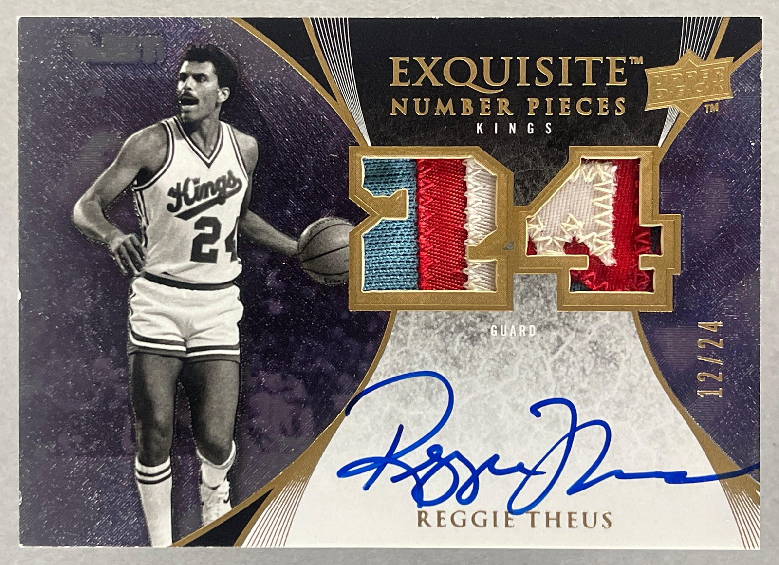 2007 - 08 Exquisite Collection Number Pieces Jersey Auto Reggie Theus 12/24: Sharp card, Triple color jersey, #EN-RT