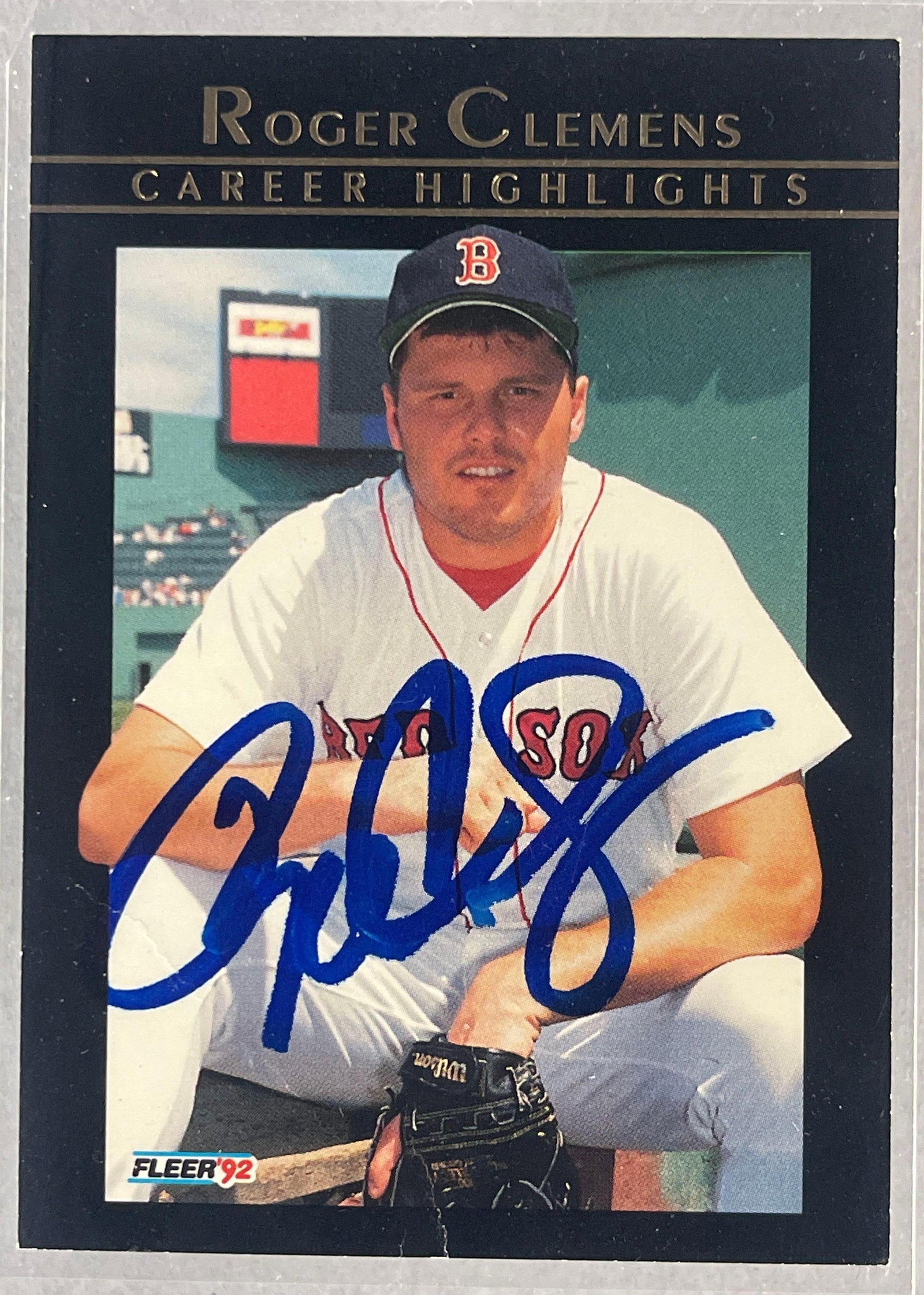 1992 Fleer Career Highlights Auto Roger Clemens: Tough, Authentic Fleer stamp, Crease