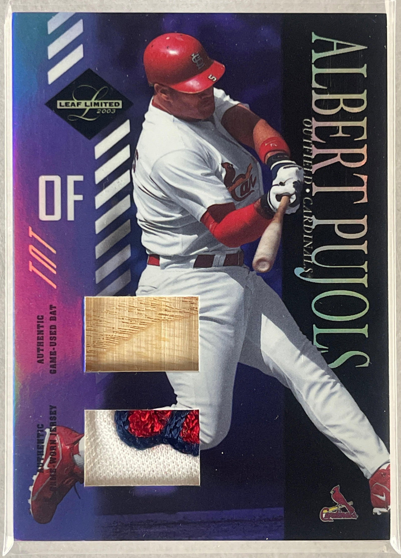 2003 Leaf Limited Threads and Timber Albert Pujols 17/25: Great patch jersey and bat combo 17/25