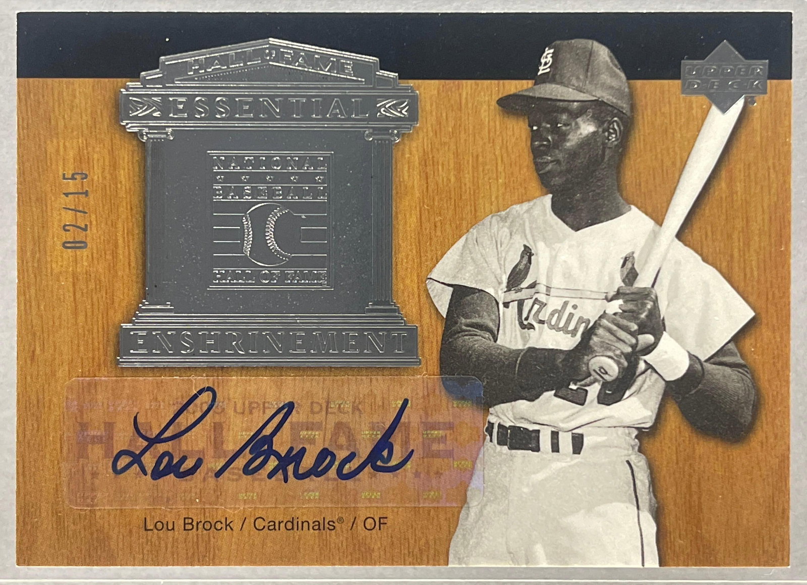 2005 Upper Deck Hall of Fame Enshrinement Auto Silver Lou Brock 2/15: Auto Lou Brock 2/15