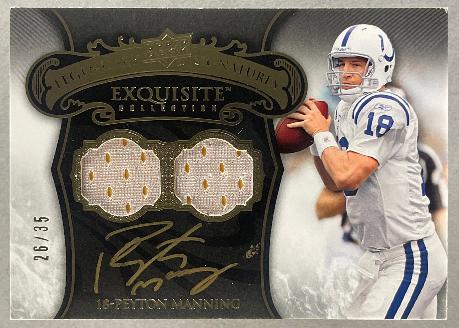 2008 Exquisite Legendary Signatures Gold Auto Jersey Peyton Manning 26/35: Great gold auto Jersey Peyton Manning 26/35