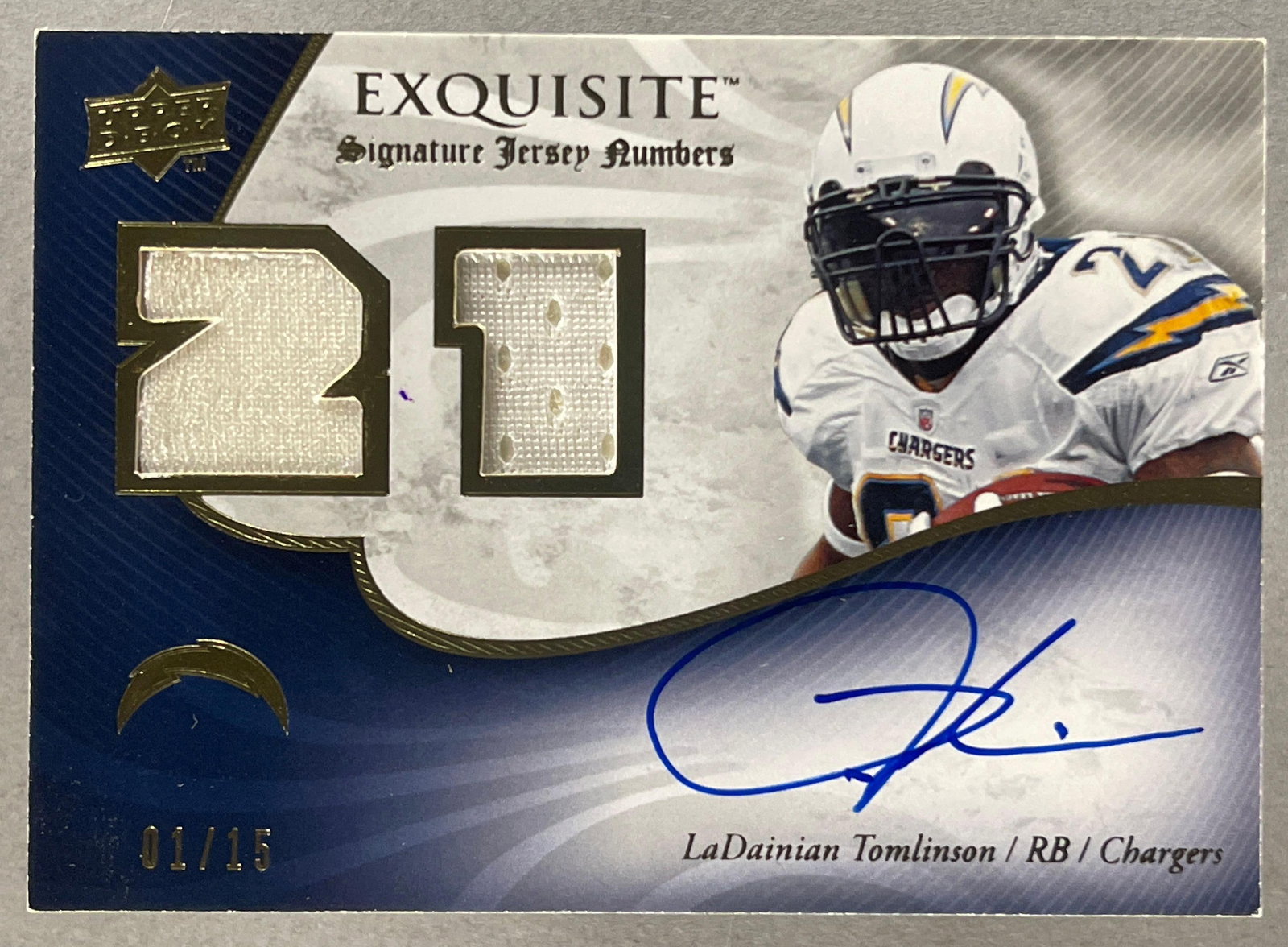 2008 Exquisite Signature Jersey Number Dual LaDainian Tomlinson and Darren McFadden 1/15: 2 - Sided auto jersey, 1/15