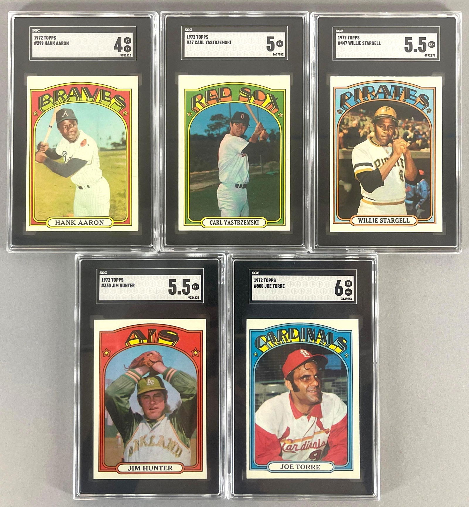 5 - 1972 Topps Baseball HOFs SGC Graded 4 - 6 with Aaron and Yastrzemski (1 of 2)