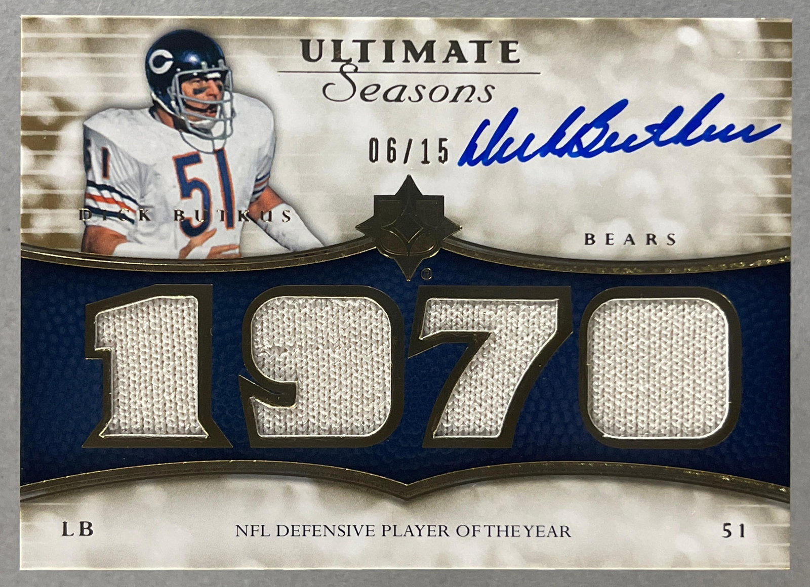 2008 Ultimate Seasons 1970 Auto Jersey Dick Butkus 6/15: Great auto jersey Dick Butkus 6/15