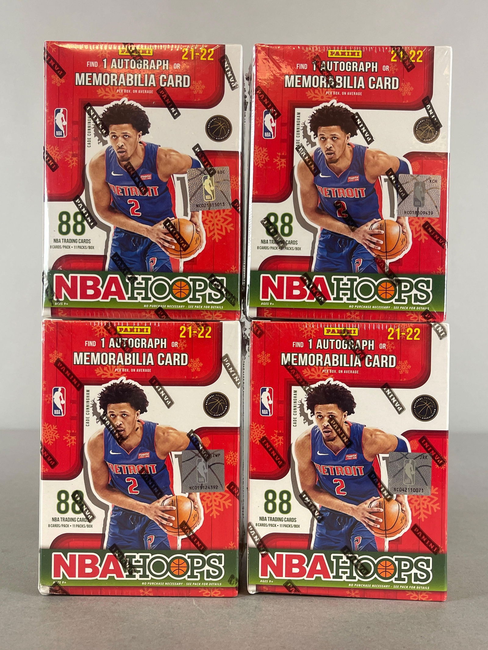 4 - 2021 Panini NBA Hoops Winter Holiday Blaster Boxes: 11 - Pacs per box, 8 - Cards per pack