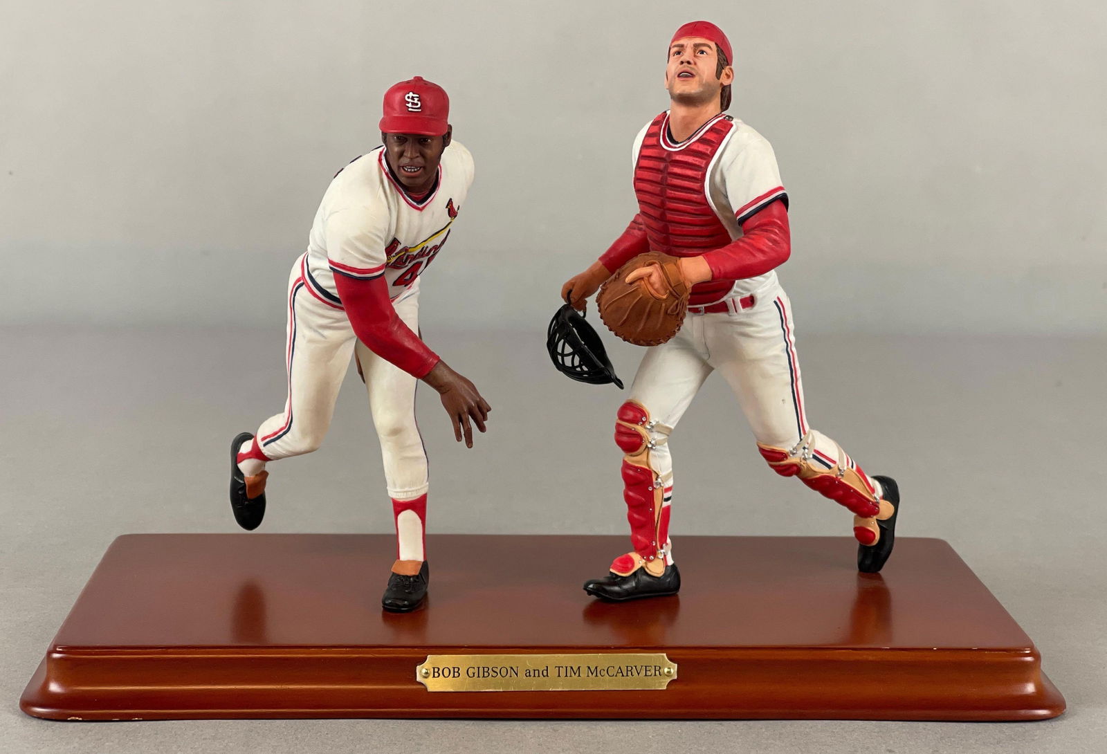 Bob Gibson and Tim McCarver Danbury Mint Figurine Statue, Rare Dual 1968 World Series Statues: Bob Gibson and Tim McCarver, 1968 W/S Statue, Measures 11 x 5 1/2 x 7 1/2 Inches