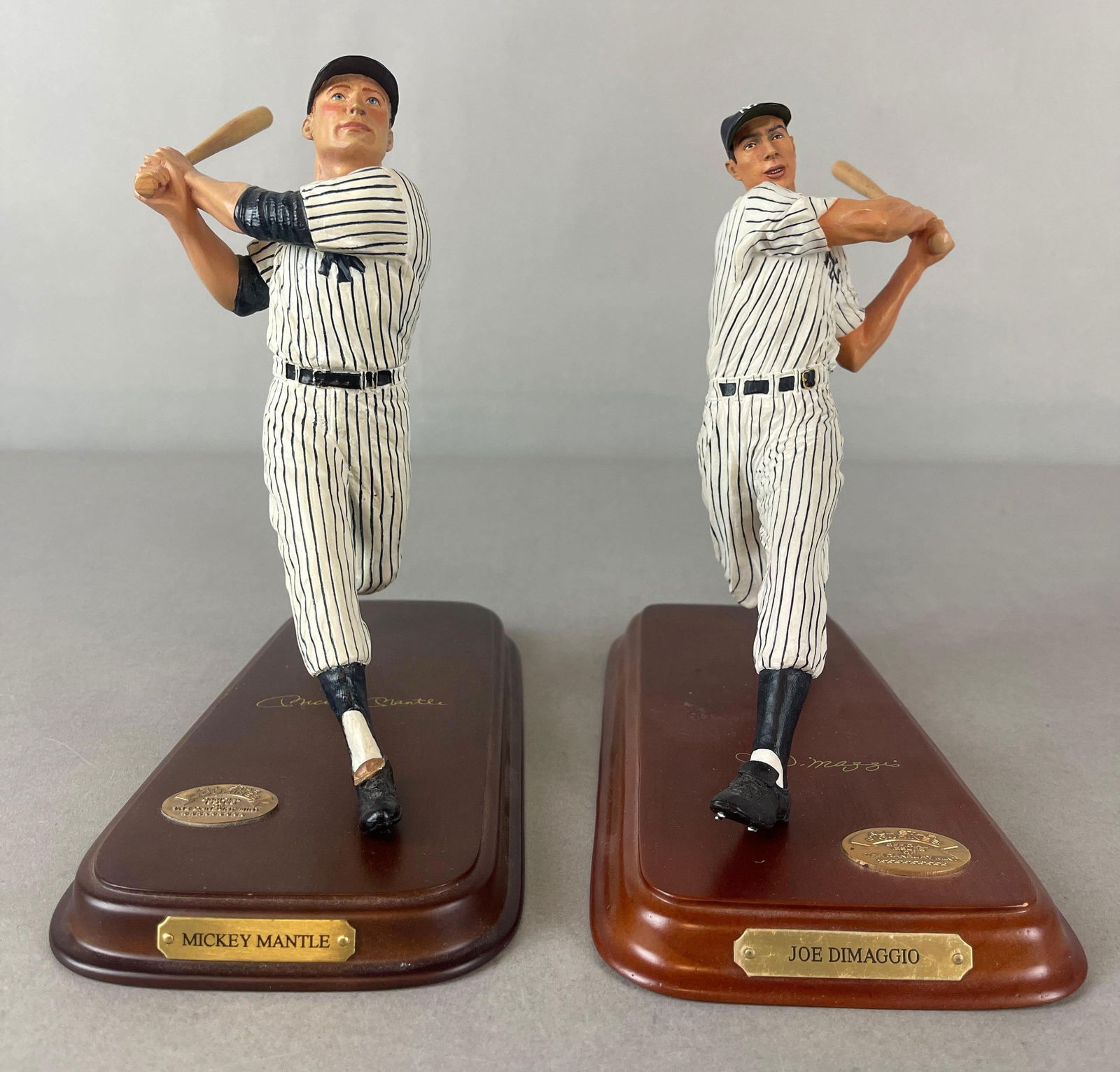 Mickey Mantle and Joe DiMaggio Danbury Mint Figurine Statues: Mickey Mantle #A9362, and Joe DiMaggio repaired, Largest Measures 4 1/2 x 10 x 8 Inches