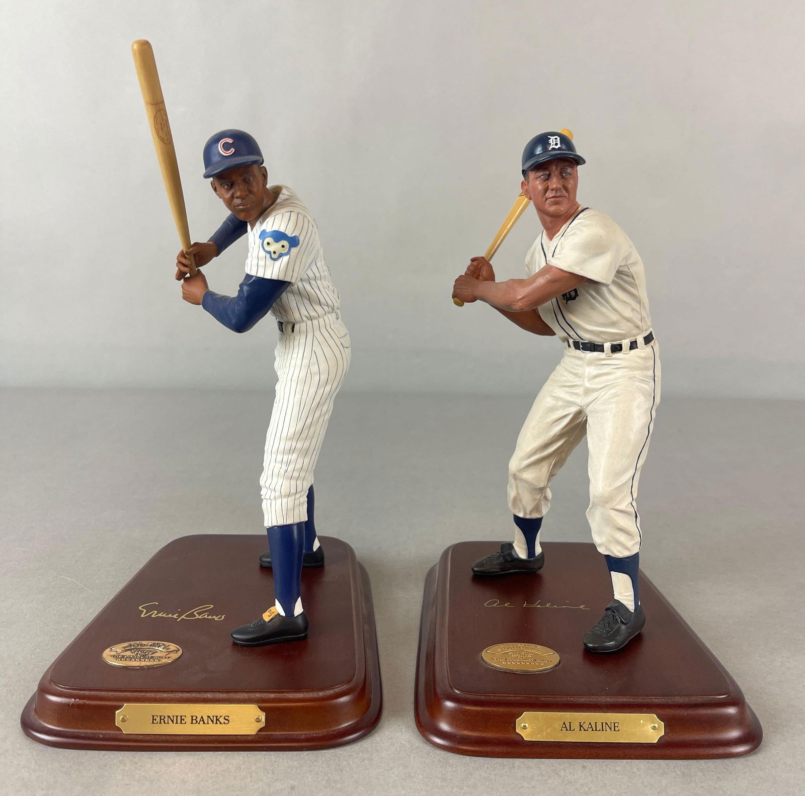 Ernie Banks and Al Kaline Danbury Mint Figurine Statues with Serial Numbers: Ernie Banks B5148 and Al Kaline E5602, Largest Measures 5 1/2 x 6 1/2 x 9 1/2 Inches