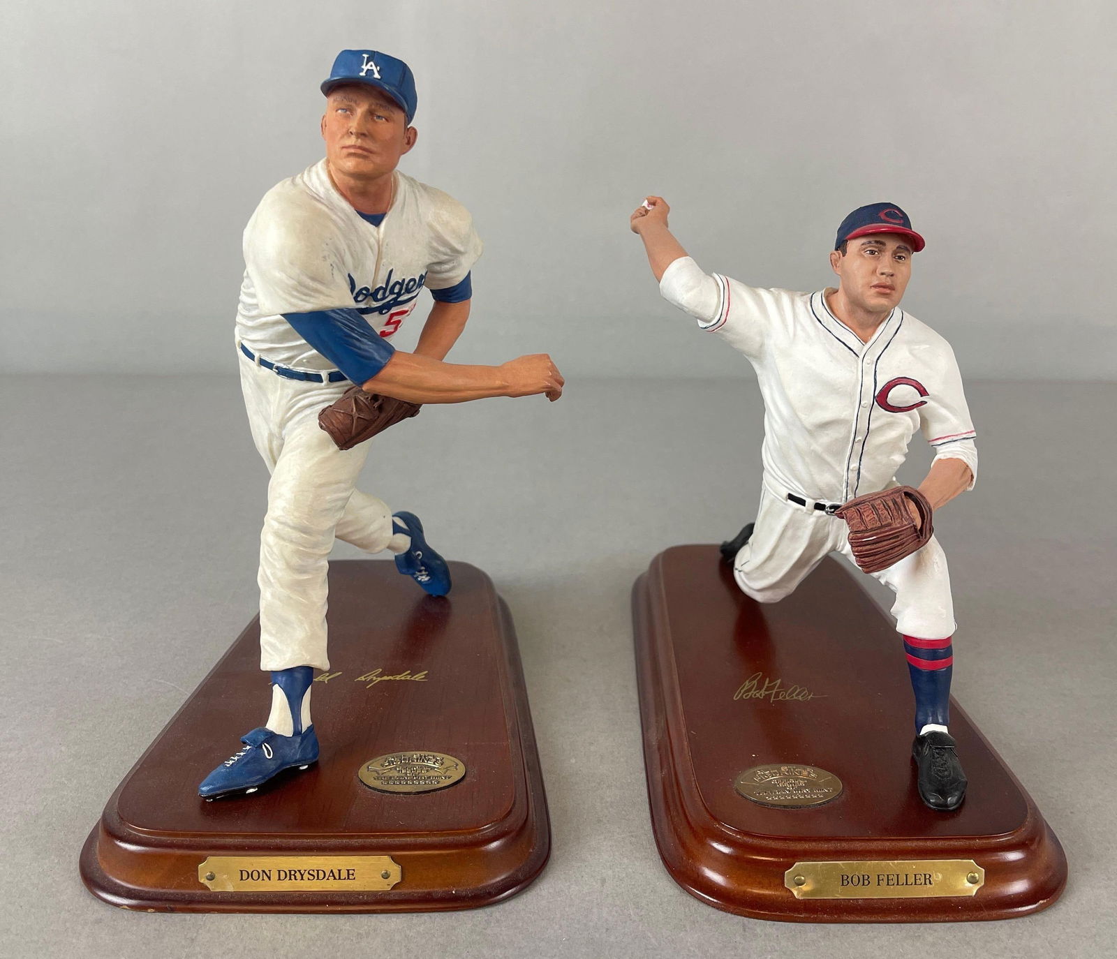 Bob Feller and Don Drysdale Danbury Mint Figurine Statues: Bob Feller and Don Drysdale, Largest measures 5 1/2 x 8 1/2 x 8 1/2 Inches