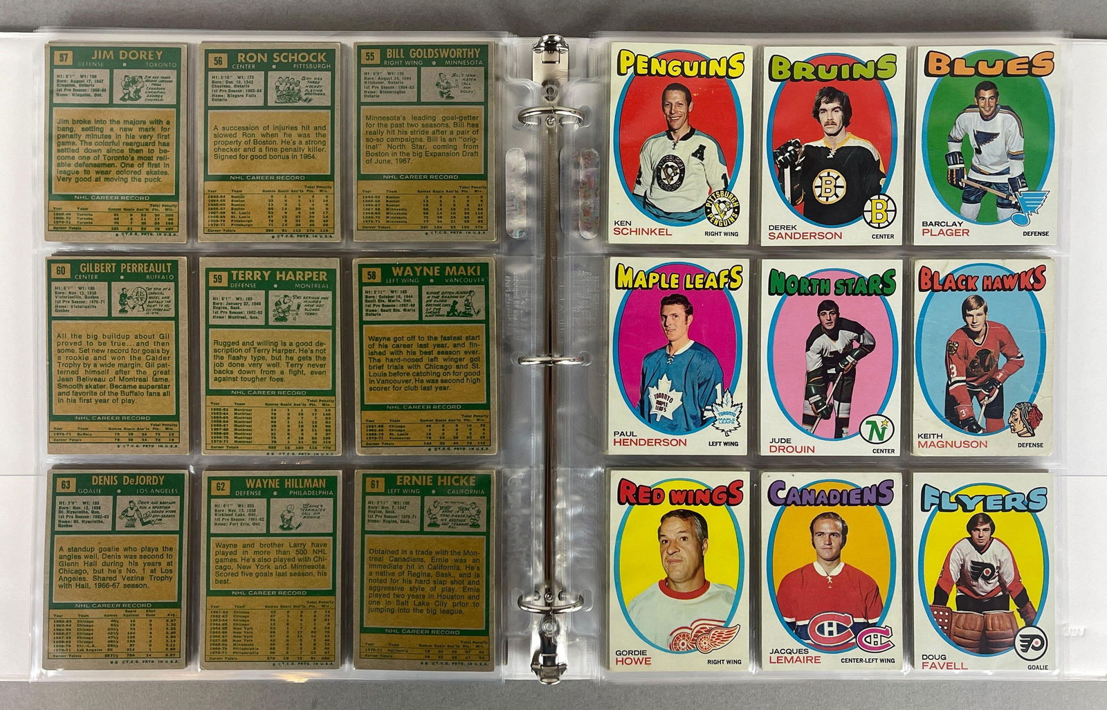 1971 Topps Hockey Complete Set: Conditions vary, Low - NM, Ken Dryden Rookie VGEX, Gordie Howe VG - VGEX, Bobby Orr VGEX - EX, Bobby Hull EX, 45% VGEX or better with 10 - 15% EXMT - NM, 45% VG or less