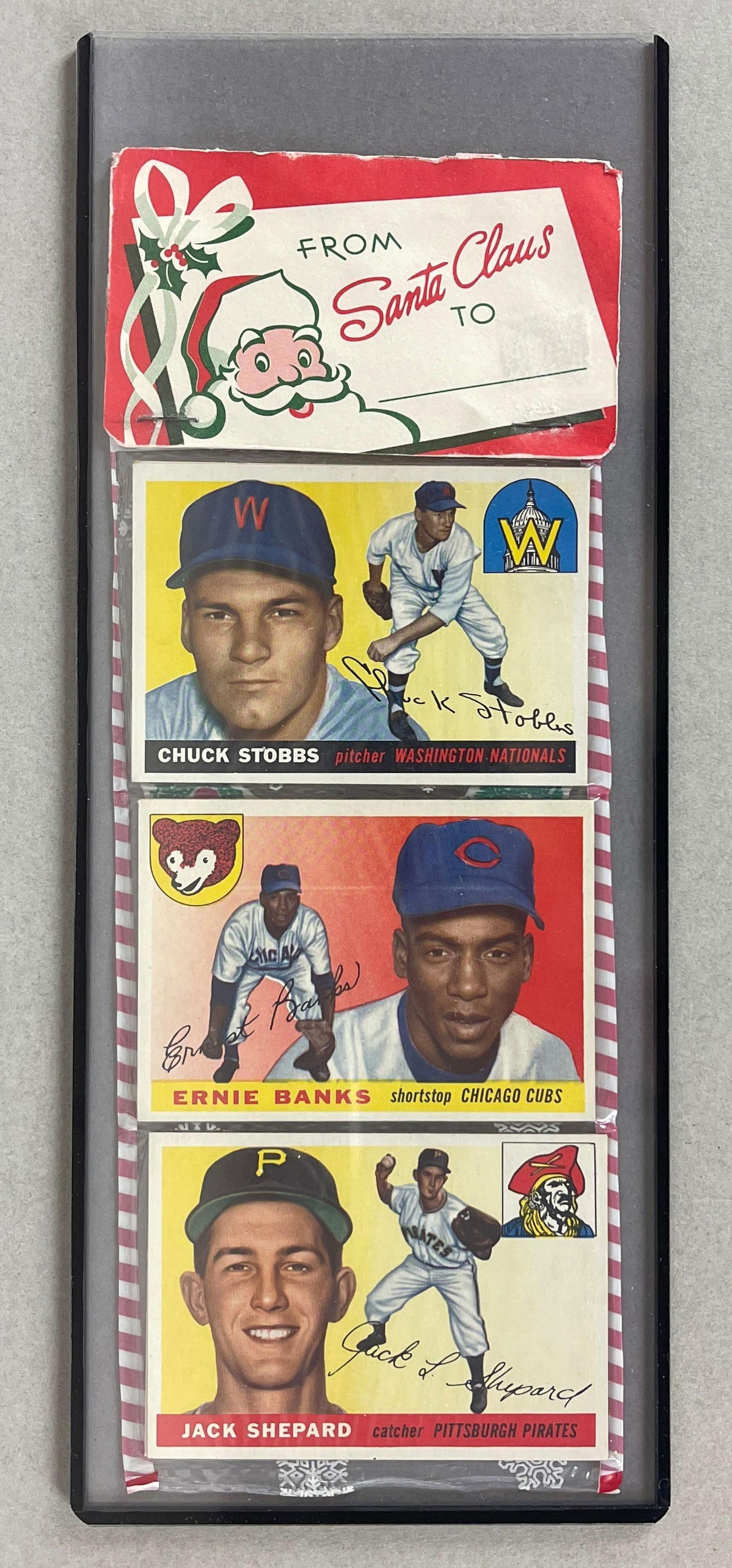 1955 Topps Baseball Christmas Rack Pack with Ernie Banks on Top: 1955 Topps Baseball with Erie Banks on Top