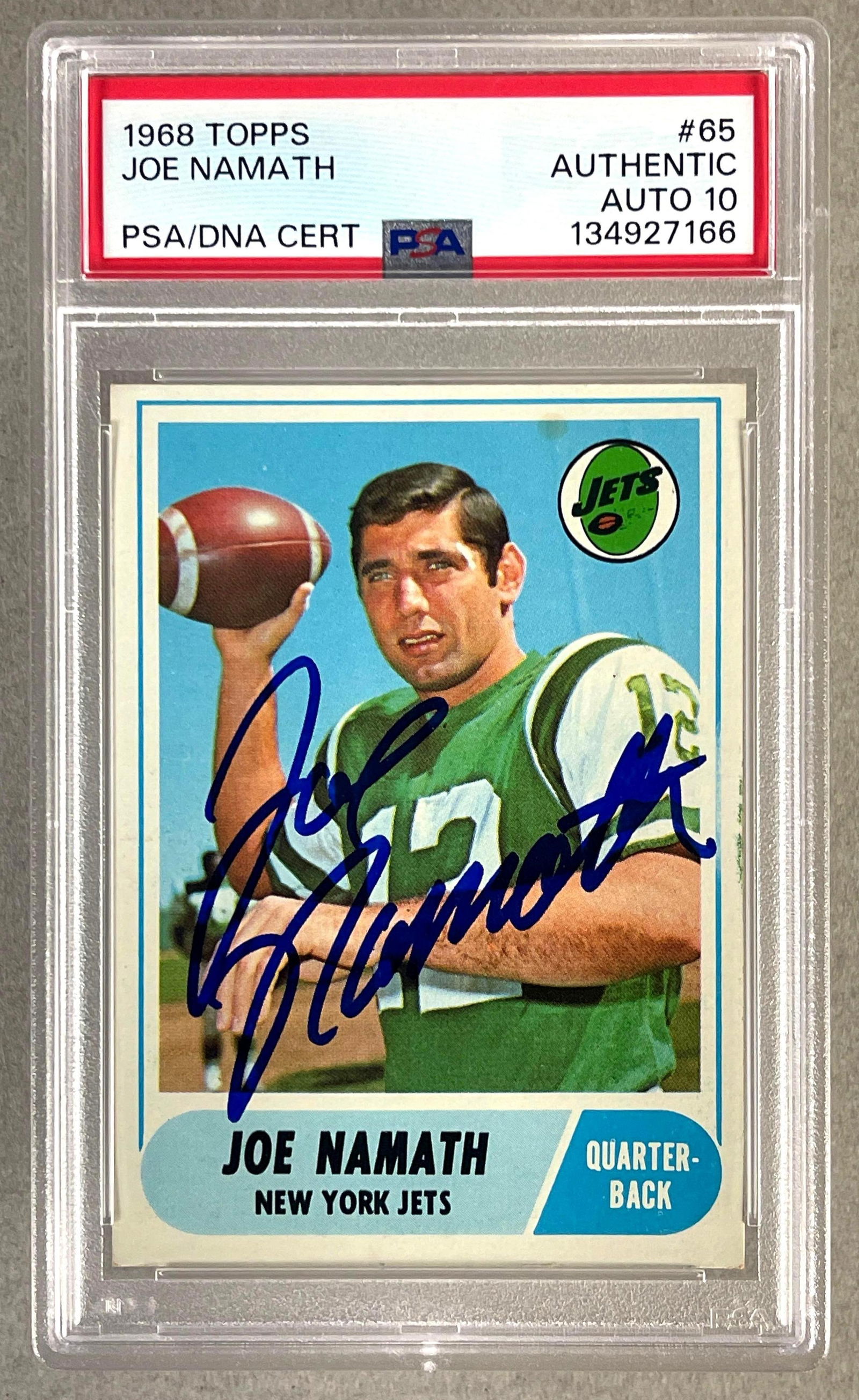 1968 Topps Joe Namath #65 Authentic Auto 10: 1968 Topps Joe Namath #65 Authentic Auto 10