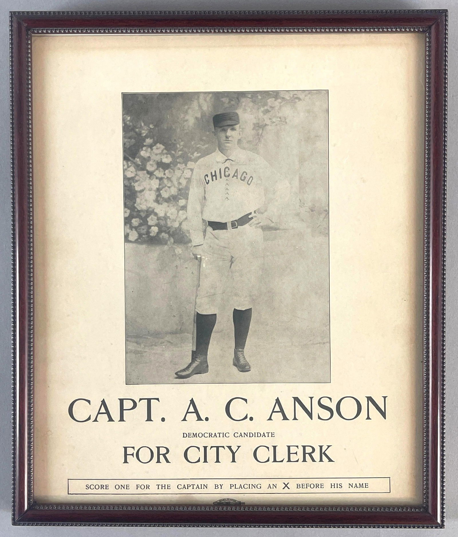 Rare 1905 Capt. A. C. Anson for City Clerk Political Poster: After a long HOF Baseball Career Cap Anson Retired to Chicago and Embarked on a new career as a Democratic Politician. The Democratic Club of Chicago was founded in 1903, and Anson was their First Ser