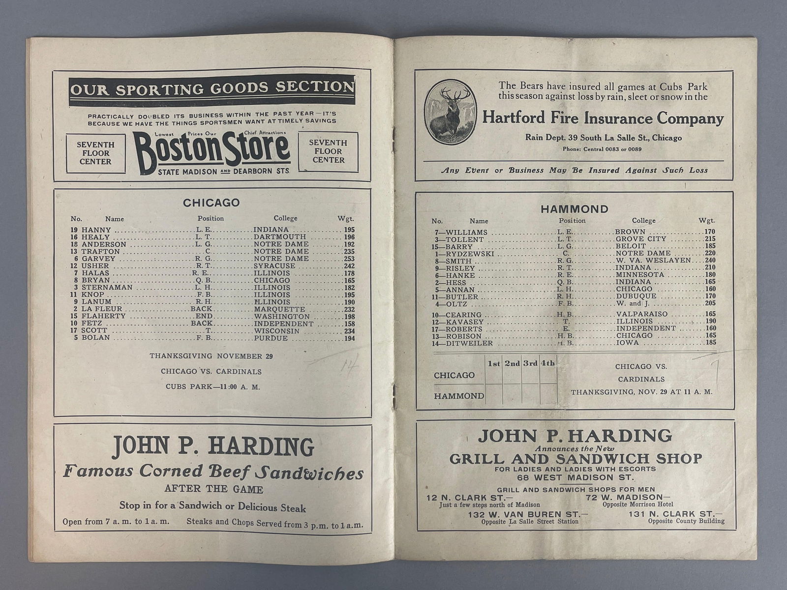 Rare 1923 Chicago Bears vs Hammond Pros Program - 3