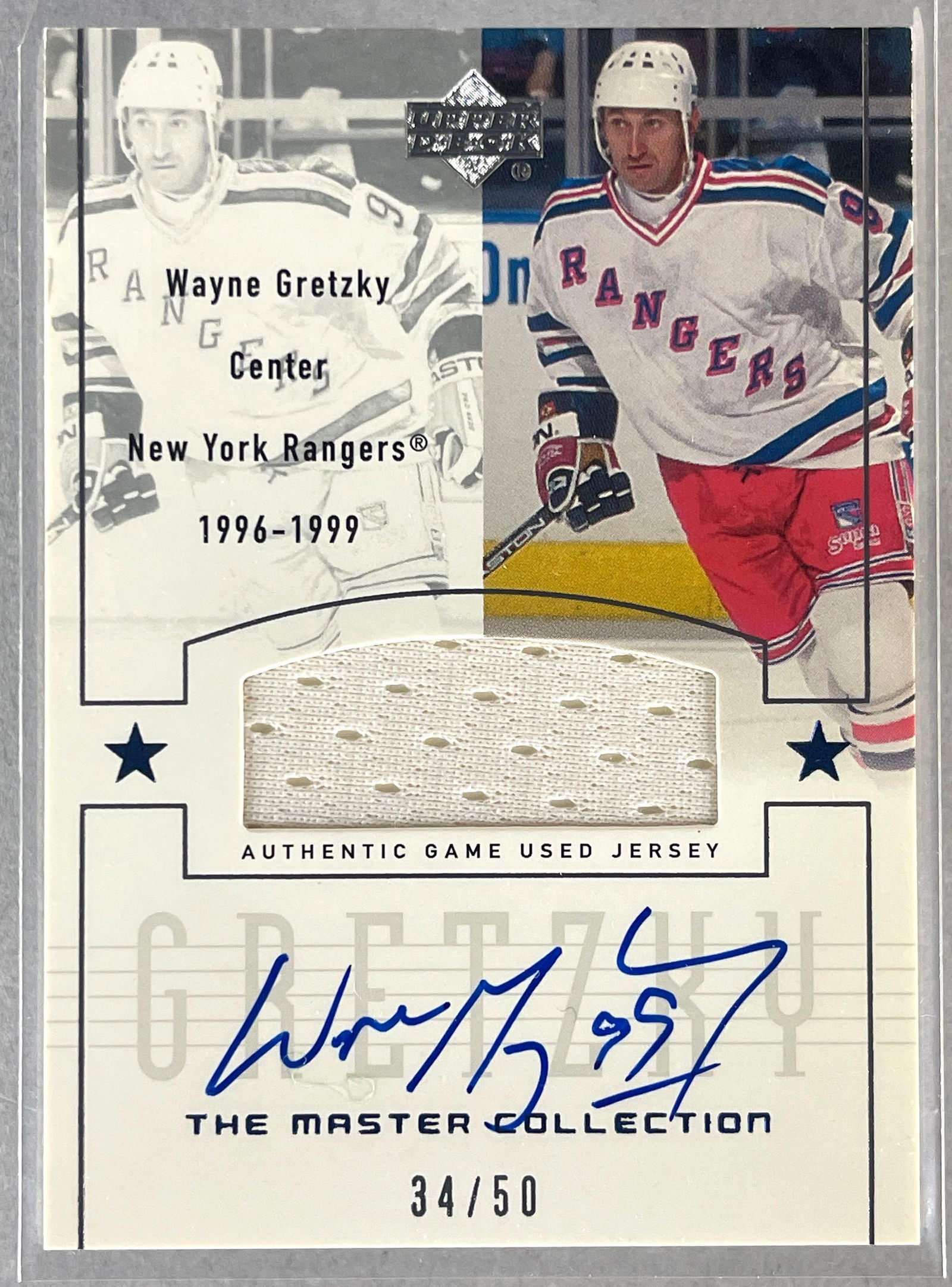 2000 Upper Deck The Master Collection Auto Jersey Wayne Gretzky 34/50: Sharp auto jersey card, Ready to Grade