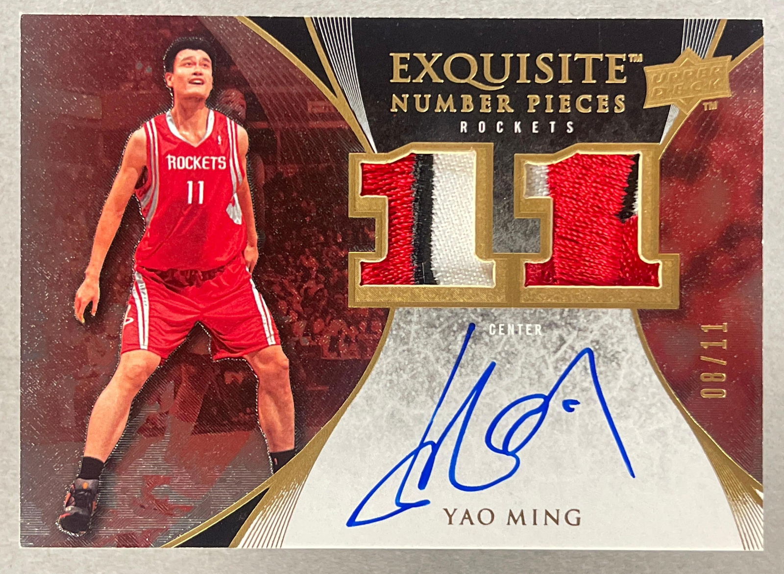 2007 - 08 Exquisite Collection Number Pieces Auto Jersey Yao Ming 8/11: Currently at BGS for grading, photos will be uploaded by March 26th. 3 - Color jersey, auto, number pieces Yao Ming 8/11
