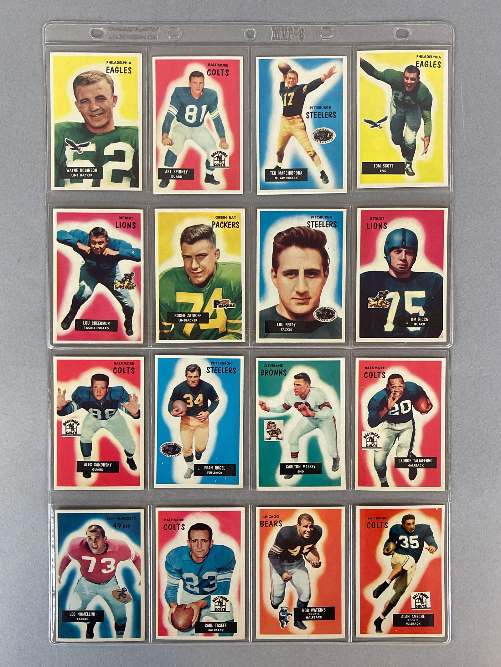 16 - 1955 Bowman Football High-Grade Cards with HOFs, Stars, and Rookies: Conditions vary, EXMT- NMMT, Lou Creekmur, Alan Ameche Rookie, Leo Nomellini, and More