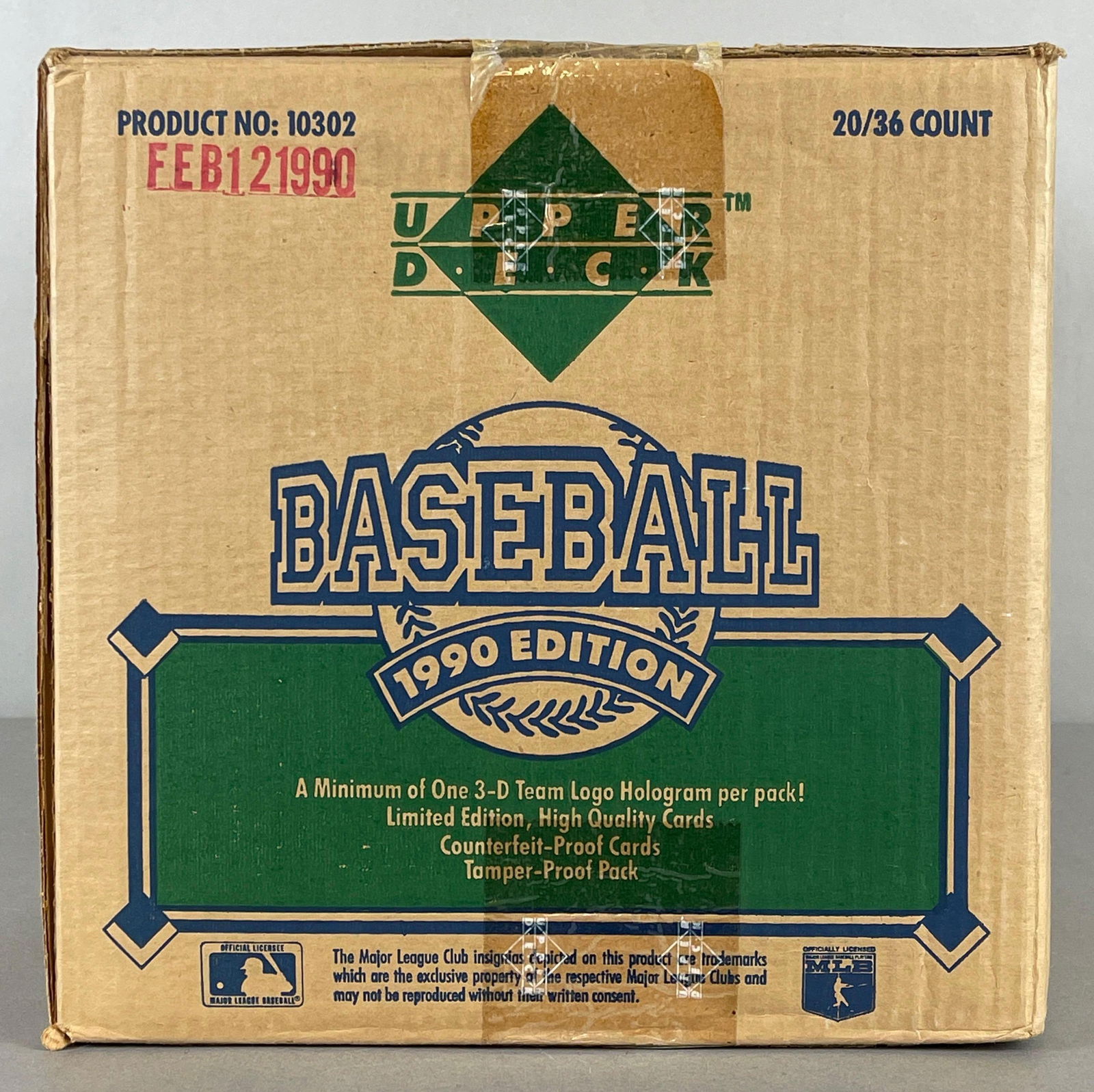 1990 Upper Deck Baseball Low Series Sealed Wax Box Case of 20 - Boxes: Case #10302, Production Feb. 12, 1990