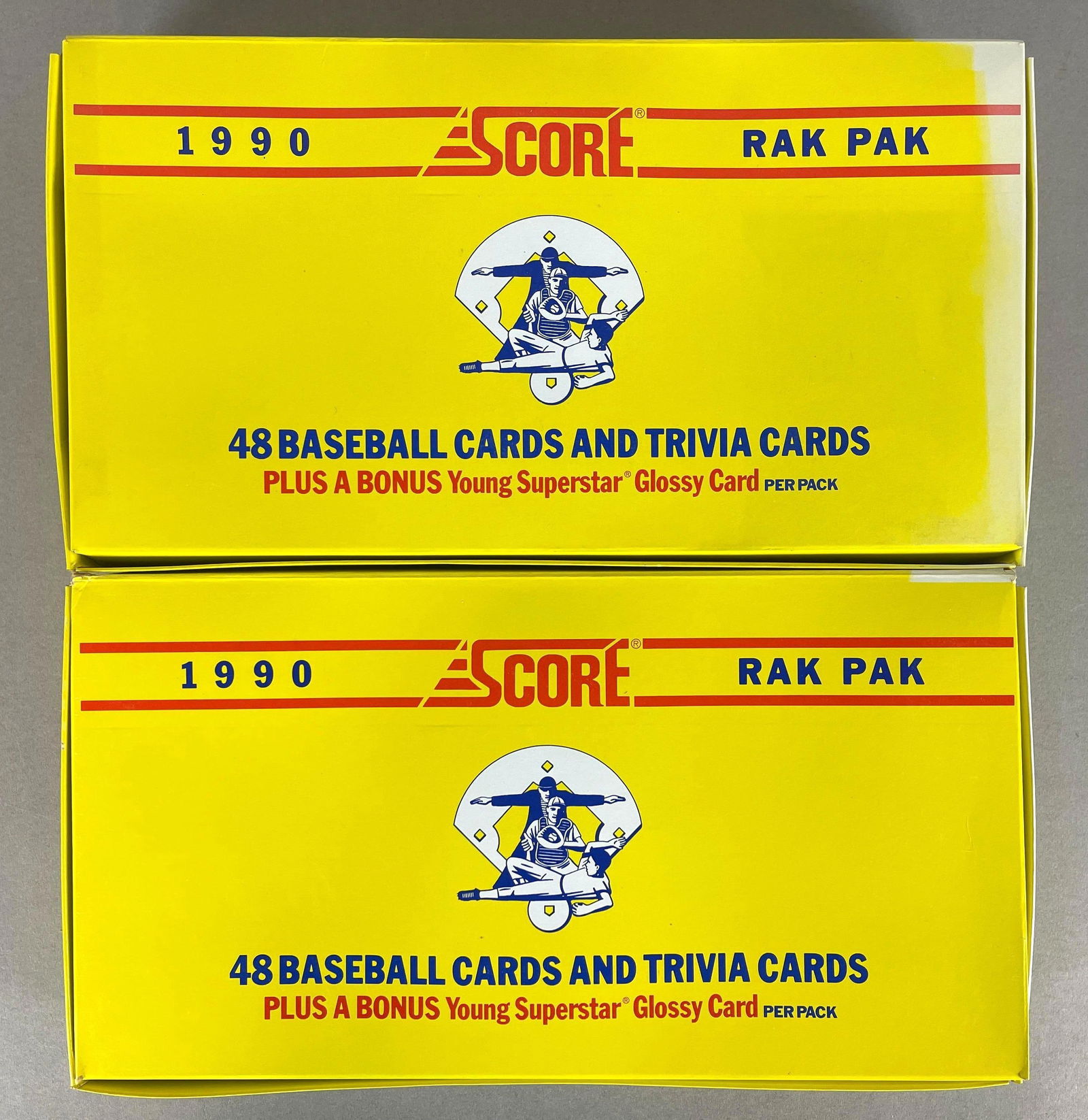 2 - 1990 Score Baseball Rak Pak Boxes: 24 - Packs per box, 48 - cards per pack