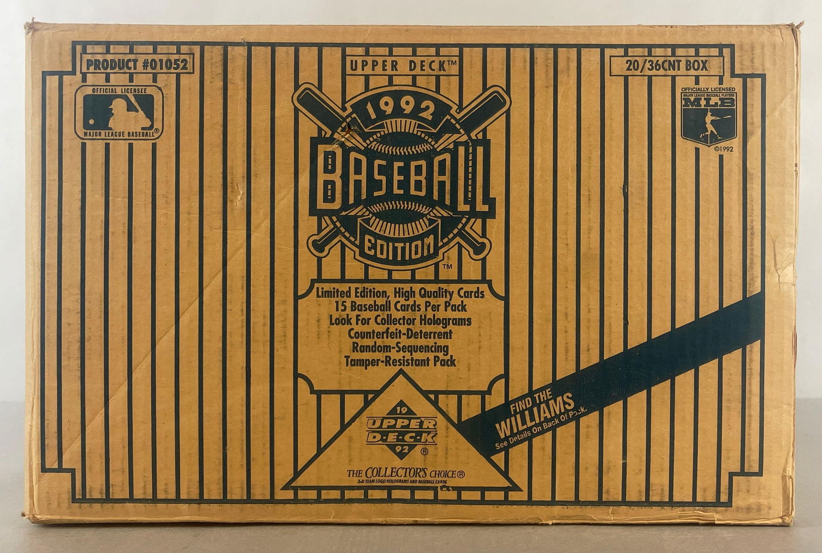1992 Upper Deck Baseball Find the Williams Low Series Wax Box Case of 20 - Boxes: Case #01052, Caution heavy