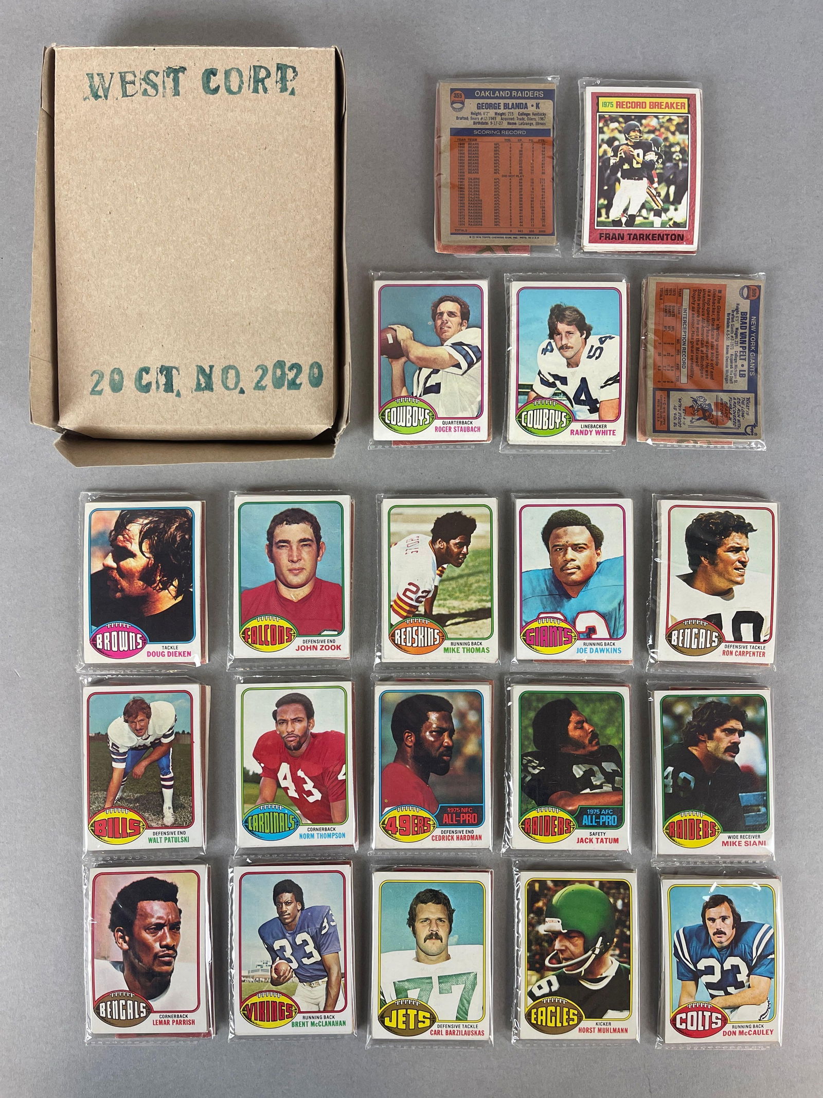 1976 Topps Football West Corps Cello Fun Pack Complete Vending Box of 20 Packs (1 of 5)